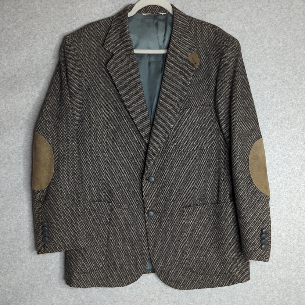 Stafford Mens Tweed Blazer Brown Elbow Patch Sport Coat Jacket Herringbone‎ 43R